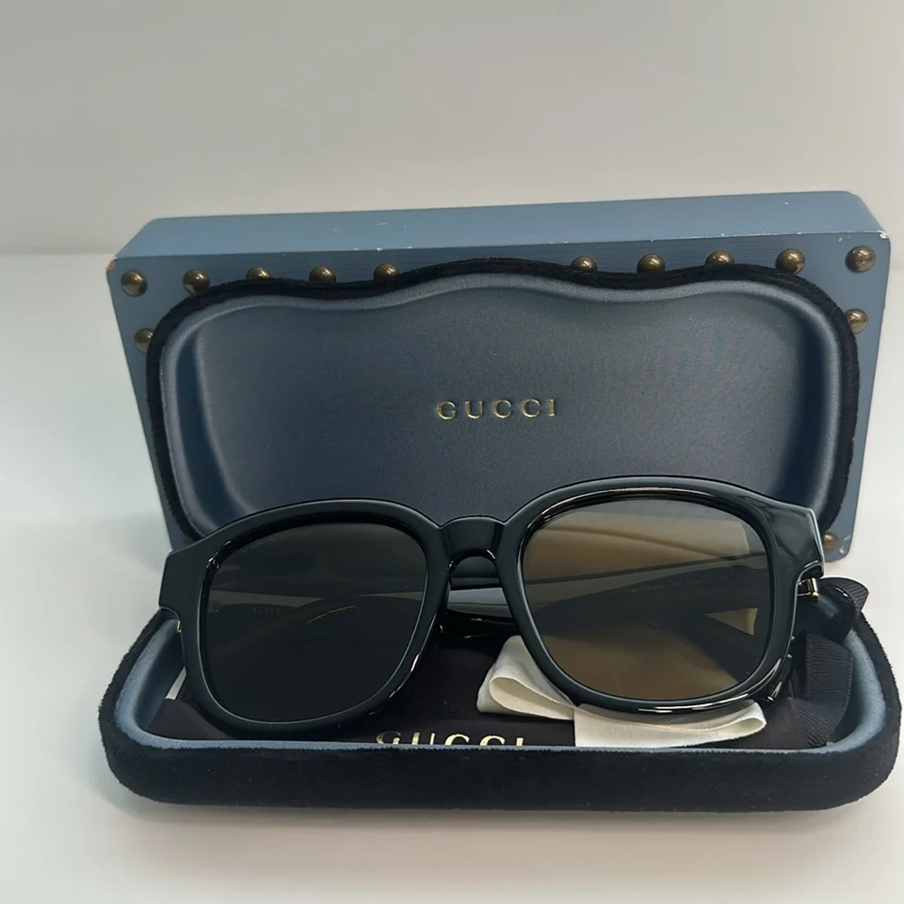 New - GUCCI GG1140SK-003 Unisex Classic Designer Sunglasses in Black & Gold/Br…